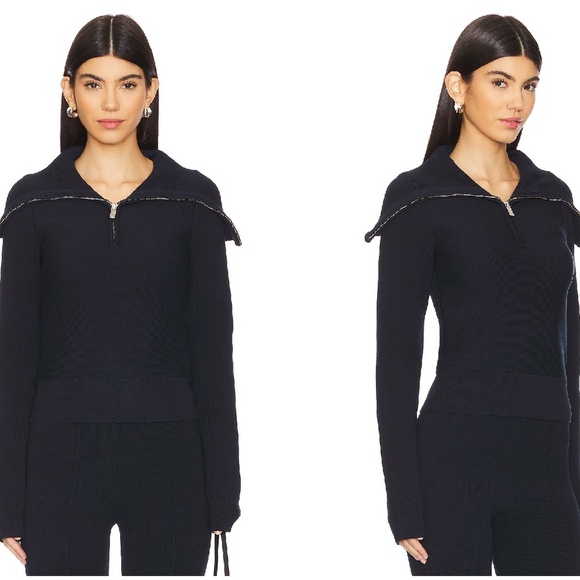 Remain Sweaters - REMAIN Birger Christensen – Zipped Collar Jumper in Dark Blue XS/34